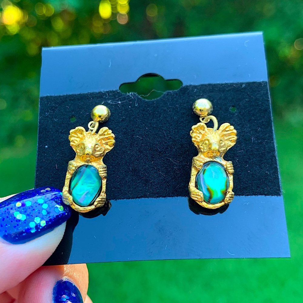 NWT Faux Opal Koala Bear Dainty Earrings